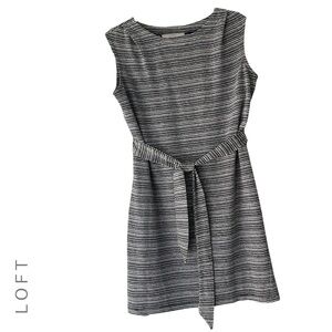 LOFT NWOT SLEEVELESS LINEN BLEND TIE WAIST SHIFT DRESS BLACK & WHITE | XS
